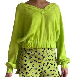 Abound Crop‎ Sweater Blouson Sleeve Knit V-Neck Small